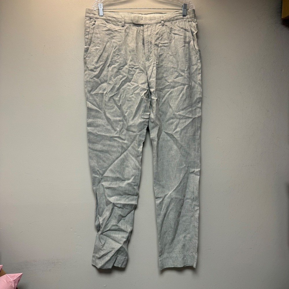 J.Crew Bowery Dress Pants Mens 34x34 Grey Excellent Linen Blend Trousers